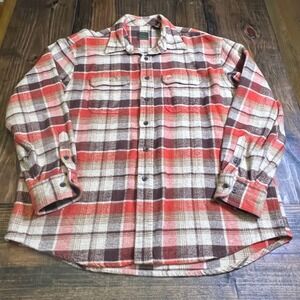 Timberland Mens XL Red Brown Plaid Flannel Button Down Shirt‎ Long Sleeve Cotton
